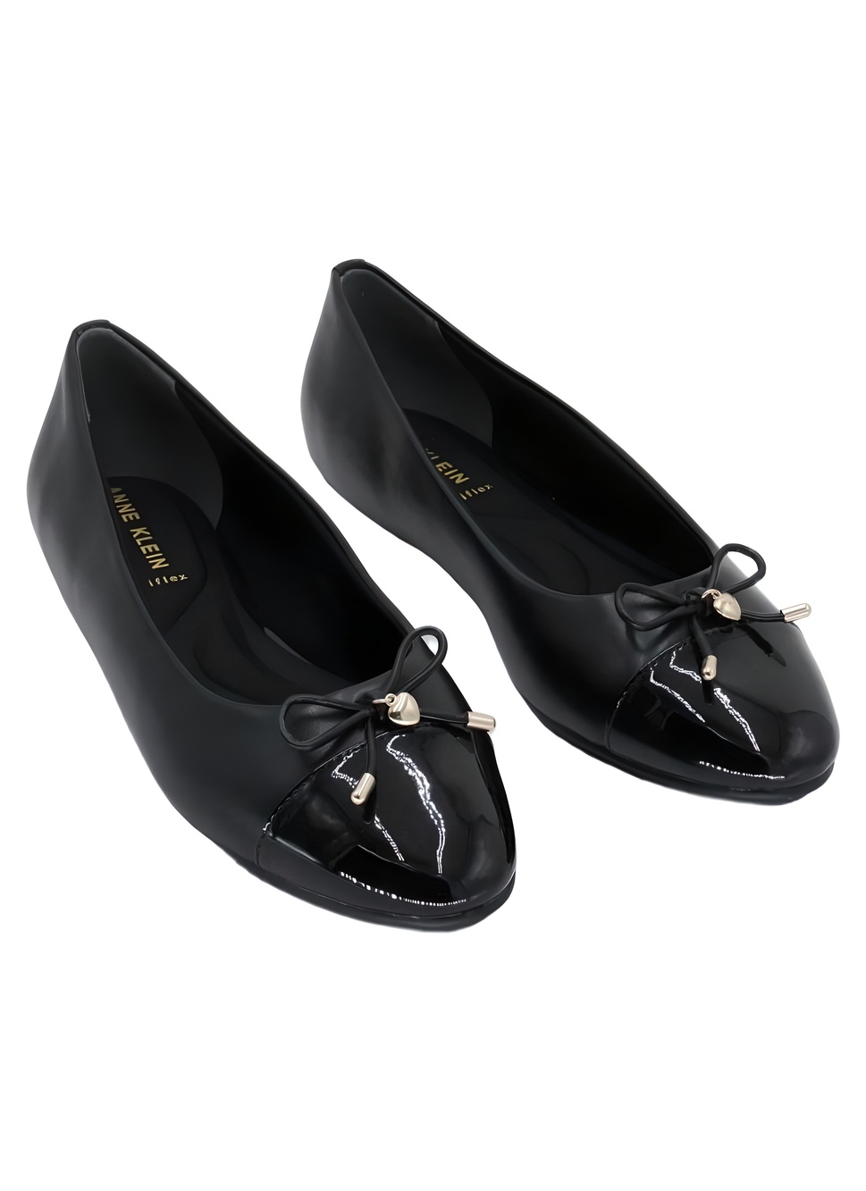 Anne Klein Womens Luci Cap Toe Black Patent Bow Ballet Flats Size 7M